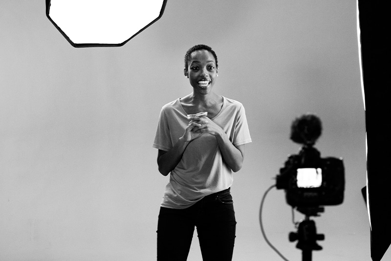 Female recording a self tape in professional setup