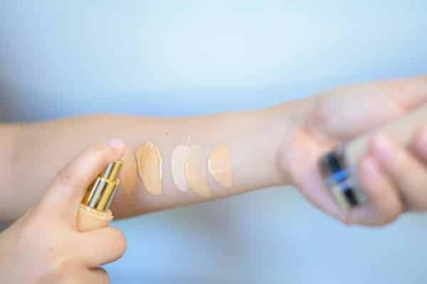 Foundation test and swatch for matched undertone skin.